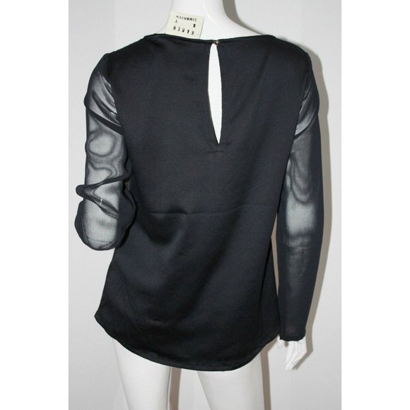 KAREN by SIMONSEN Dark Navy MESH Blouse TOP Ponda SEERSUCKER 38 $200 - Picture 4 of 7